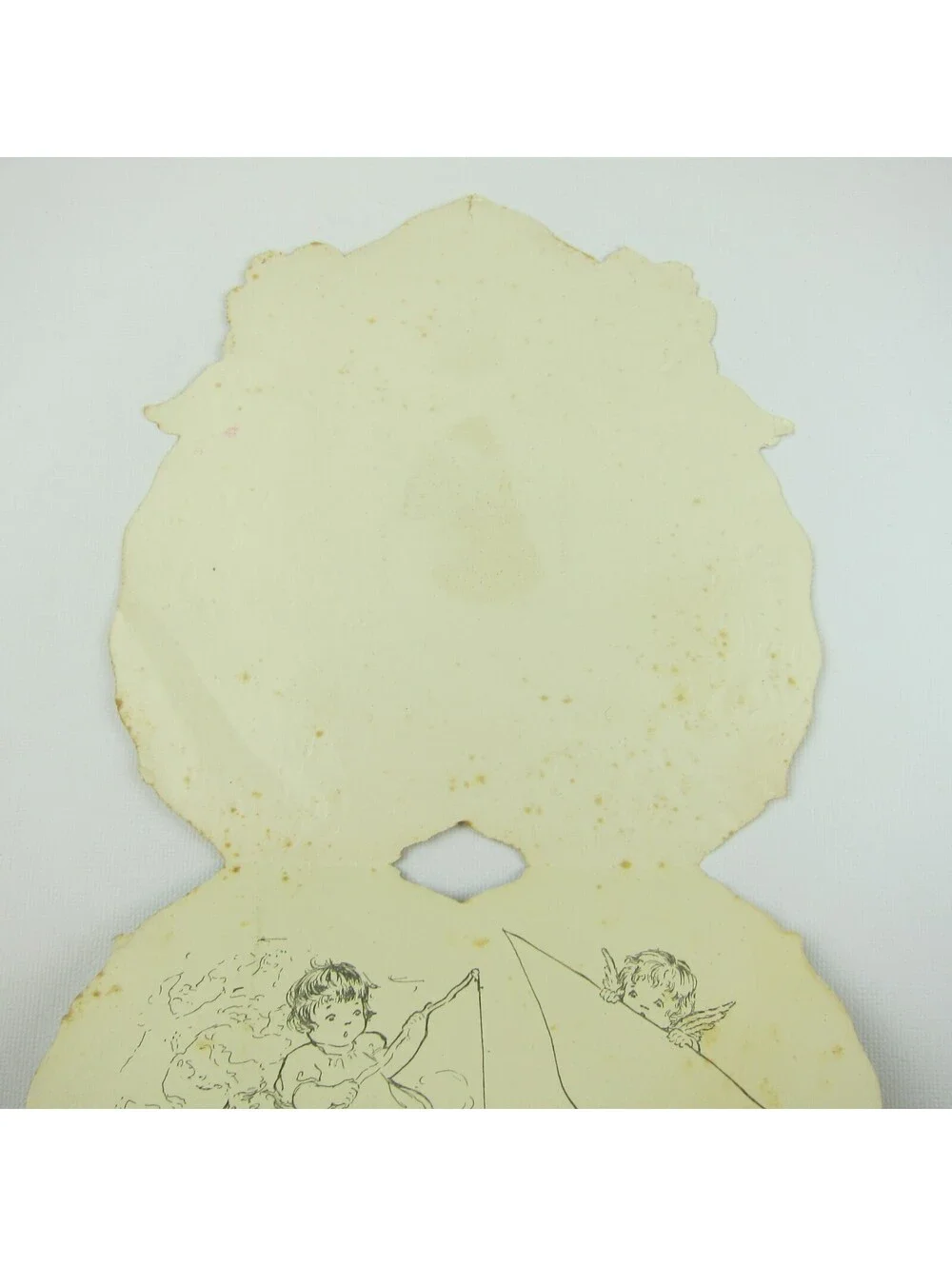 Antique Valentine Die cut Heart LARGE Boy Sailor Angel Girl Fishing UNSIGNED